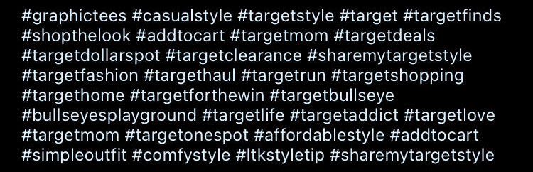 A long list of hashtags from an instagram post