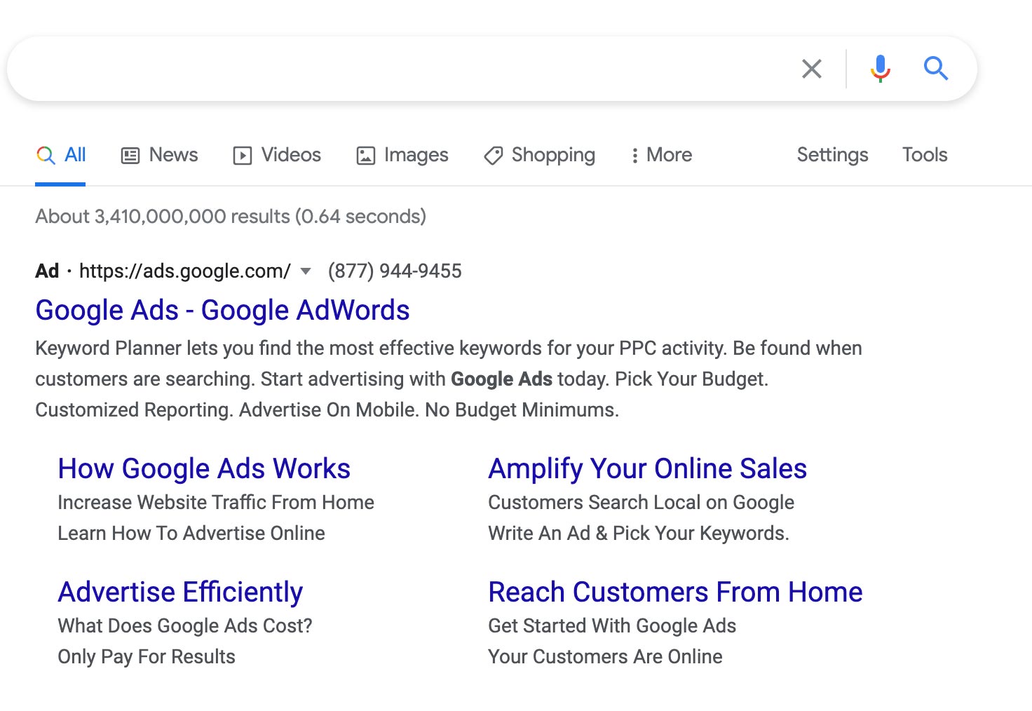 A screenshot showing a Google Ads result