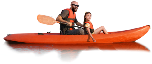 A dad and daughter kayaking