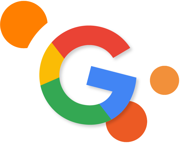 The Google logo surrounded by floating circles